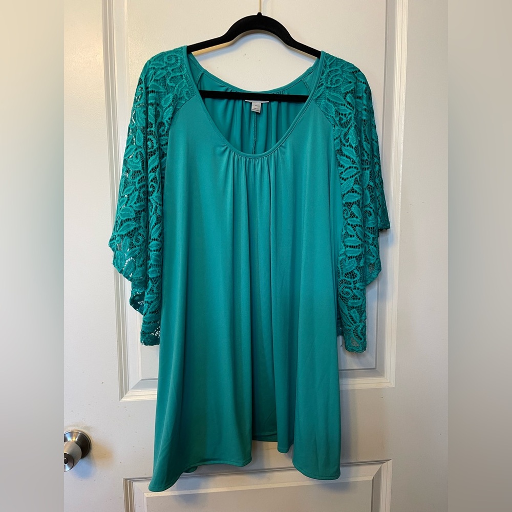 Teal Lace Sleeve Women's Top